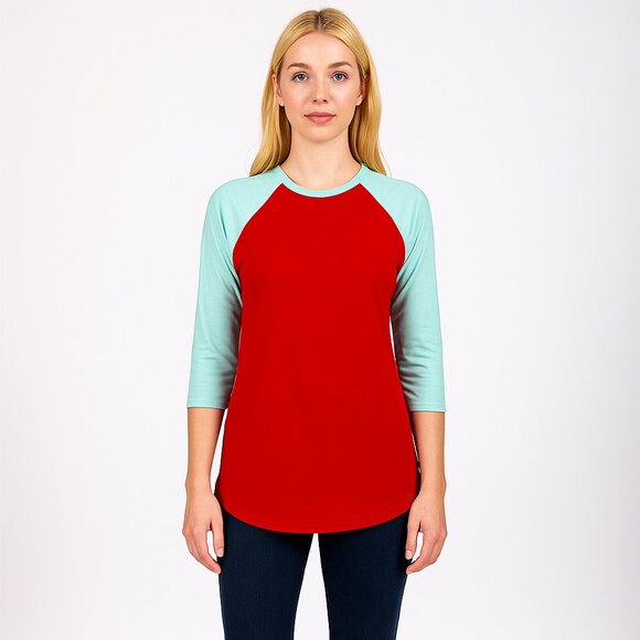 2/$24 LuLaRoe Randy T Raglan Tee 3/4 Sleeve Orange Teal XXS #A0616 TRB3 - Picture 1 of 9